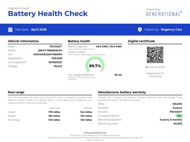 2021 Peugeot e-208 0.0 100kW GT Premium 50kWh 5dr Auto